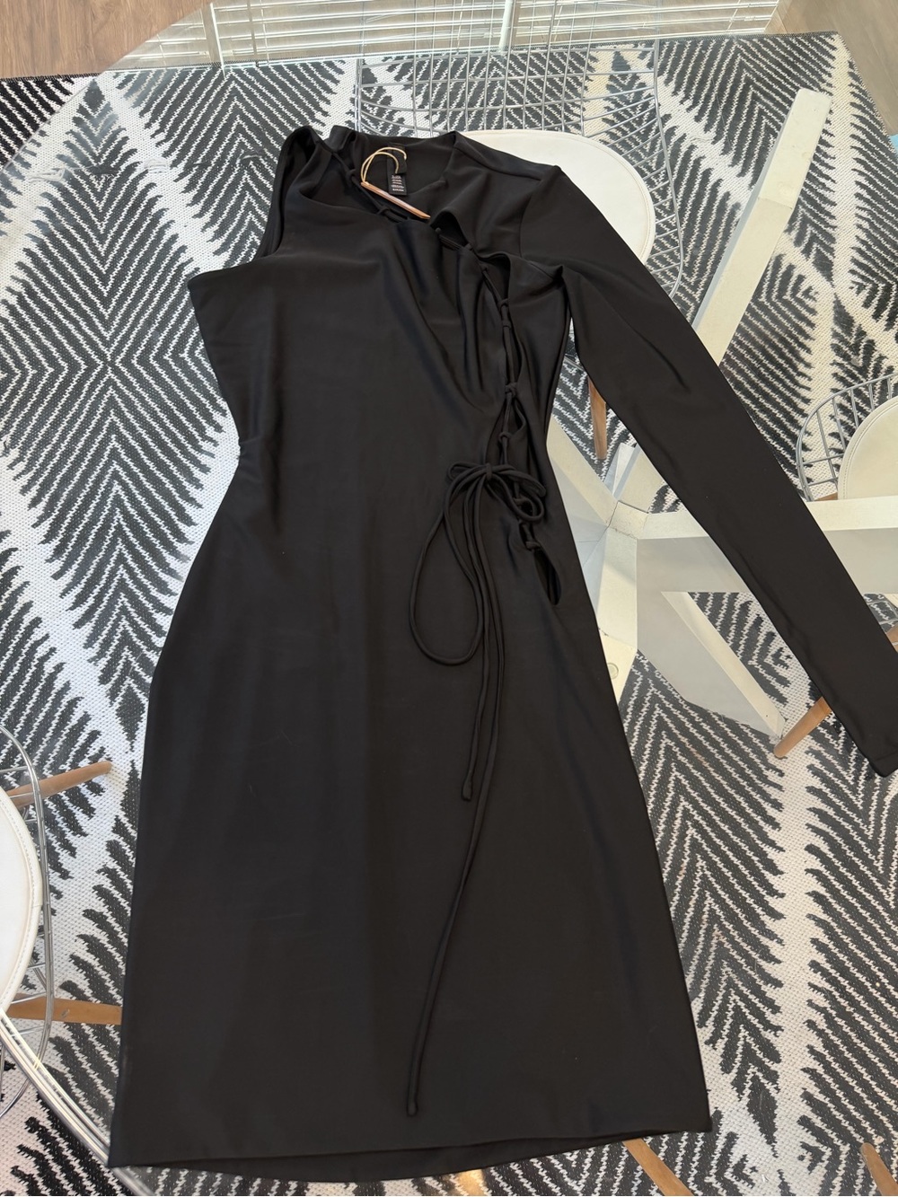 SKIMS Black One-Shoulder Tie-Side Midi Dress